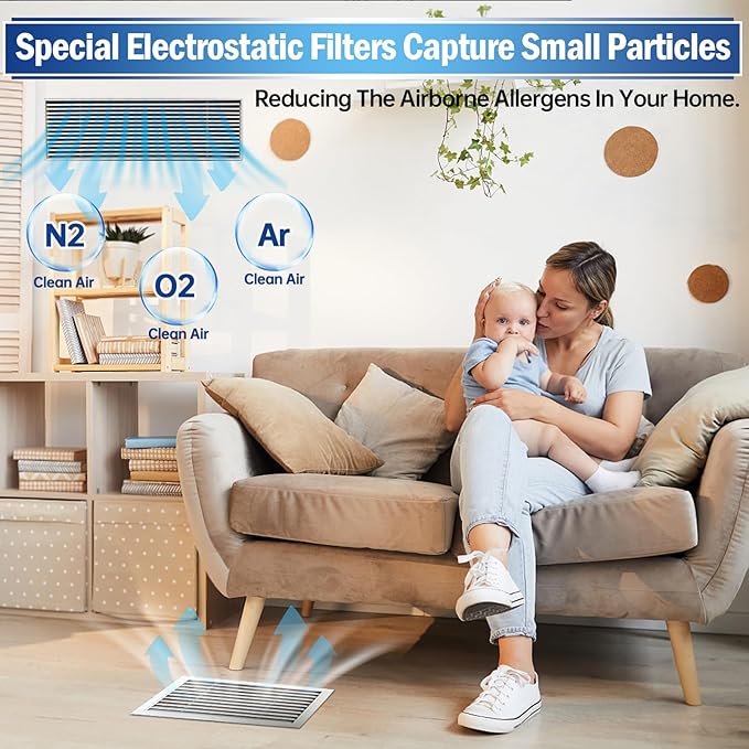 UBeesize Air Vent Filters, 20" x 120" Cut to Size Air Filter Material (80+ Filters), MERV 8 Triple Vent Filter Kit for Home Floor, Grilles, Ceiling, HVAC Furnace Vents, With 48PCs Adhesive Hook Tape