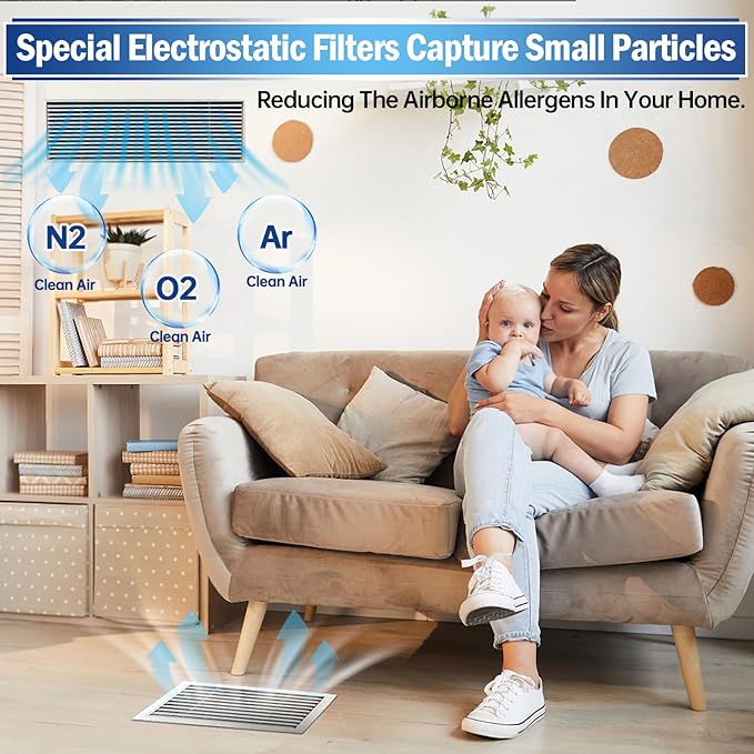 2 Rolls Air Vent Filters, 120" x 12" Cut to Size Air Filter (100+ Filters), MERV 8 Triple Vent Filter Kit for Floor Registers, Grilles, Ceiling, Wall HVAC Furnace Vents, With Adhesive Hook Tape