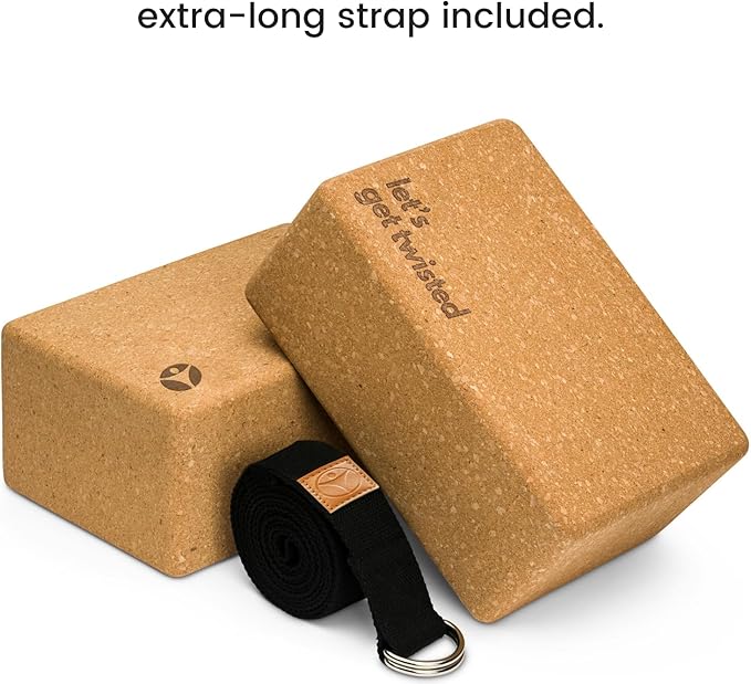 Premium Cork Yoga Blocks - Extra Large Yoga Block 2-Pack or Extra Tall 1-Pack for Inflexible Yogis | Natural, High-Density Cork for Superior Support & Stability | Optional Yoga Strap & Gift Box-FlexoryFit