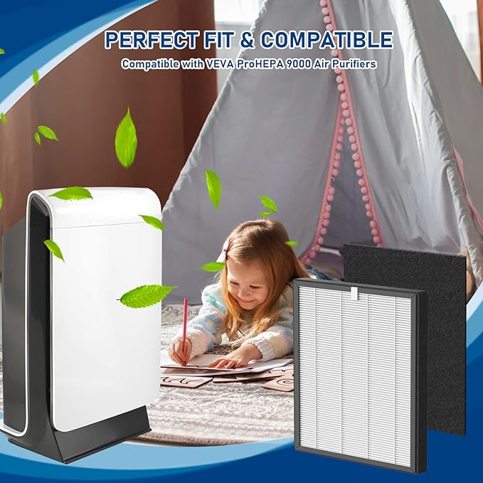 ProHEPA 9000 True HEPA Filters Replacement Compatible with VEVA ProHEPA 9000 Air Cleaner Purifier, 3 True HEPA Filters + 6 Activated Carbon Filters