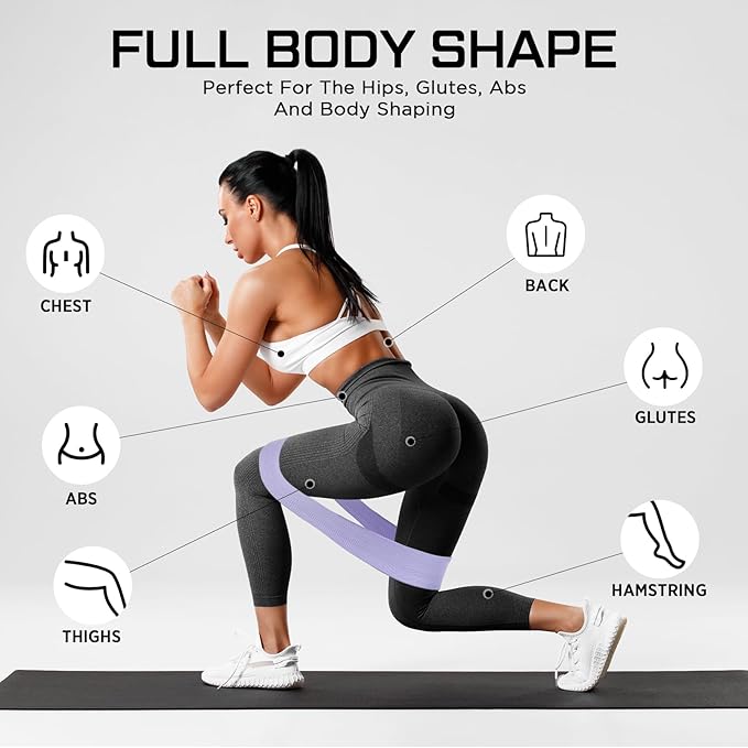 12 Pcs Fabric Resistance Bands for Working Out Booty Workout Stretch Exercise Bands Non Slip for Legs Squat Resistance Loop for Women Men Starter Butt Hip Thigh Fitness-FlexoryFit