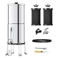 1.5G Gravity-fed Water Filter System - NSF/ANSI 42&372 Certified 18/8 Stainless Steel Countertop Water Filtration System - Water Level Window, Reduce 99.9% of Chlorine, for Camping, RVs