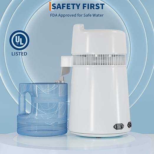 GarveeHome Water Distillers for Home Countertop, 1.5Gal/6L Stainless Steel Distilled Water Machine with Glass Container, 750W Desktop Drinking Purifier Filter Distilling Kit