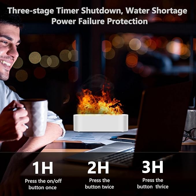 Essential Oils Diffuser for Humidifier, Fire Flame Aromatherapy Diffuser with 7 Colors Light, 150ml Cool Mist Humidificador with Timer&Auto Off, Scent Diffuser for Home Room Office(Whiite)