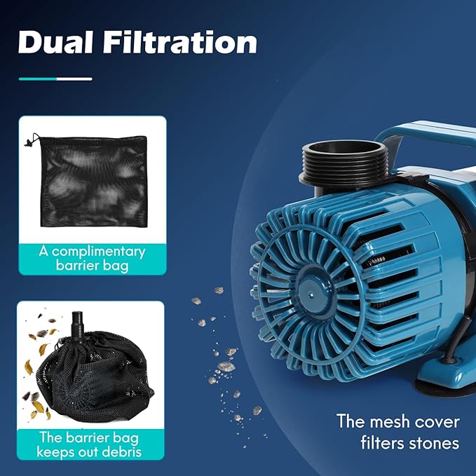 310W 5300 GPH Pond Pumps for Outdoor Ponds, 180° Adjustable Water Direction, Ultra-Quiet Fountain Pump with 20FT Power Cord & Barrier Bag, Waterfall Pump, Pond Water Pump, UL Listed