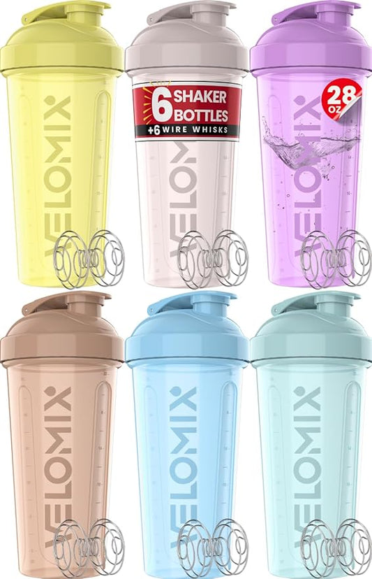 '-6 PACK- 28 oz Protein Shaker Bottle for Protein Mixes - 6x Wire Whisk | Leak Proof Shaker Cups for Protein Shakes | Protein Shaker Bottle Pack | Protein Shake Cup (Pastel Power Series)-FlexoryFit