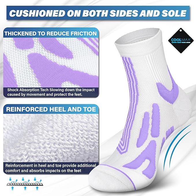 Hylaea Quarter Athletic Running Socks No Blister, Cushion Moisture Wicking Socks for Cycling Sport-FlexoryFit