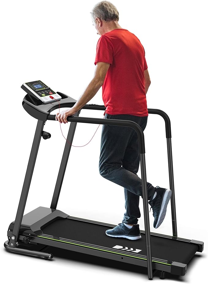 Redliro Walking Treadmill with Long Handrail for Balance, Recovery Fitness Exercise Machine Foldable for Home use with Holder for Phone & Cup,LCD Display, 300 lbs Capacity-FlexoryFit