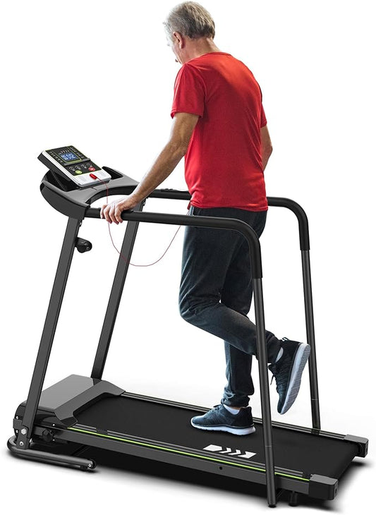 Redliro Walking Treadmill with Long Handrail for Balance, Recovery Fitness Exercise Machine Foldable for Home use with Holder for Phone & Cup,LCD Display, 300 lbs Capacity-FlexoryFit