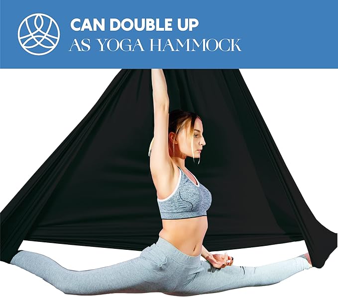 Aerial Silks Starter Kit - Durable 9 Yards of Aerial Yoga Hammock with Hardware & Guide - Aerial Swing for Acrobatic Flying Yoga & All Levels (Aerial Rigging Point Up to 13ft)-FlexoryFit