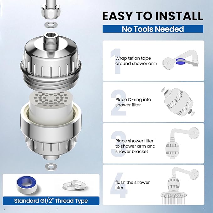 VOXON Shower Filter, 36-Stage Shower Head Filter for Hard Water High Output Filter to Remove 99.99% Impurities 97.45% Chlorine,Reduces Dry Itchy Skin Dandruff Eczema Improves Skin Hair