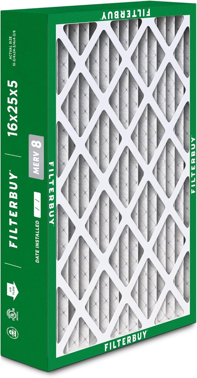 Filterbuy 16x25x5 Air Filter MERV 8 (MPR 700) Dust Defense (4-Pack), Pleated HVAC AC Furnace Filters for Honeywell FC100A1029, Lennox X6670, Carrier, & More (Actual Size: 15.75 x 24.75 x 4.38)