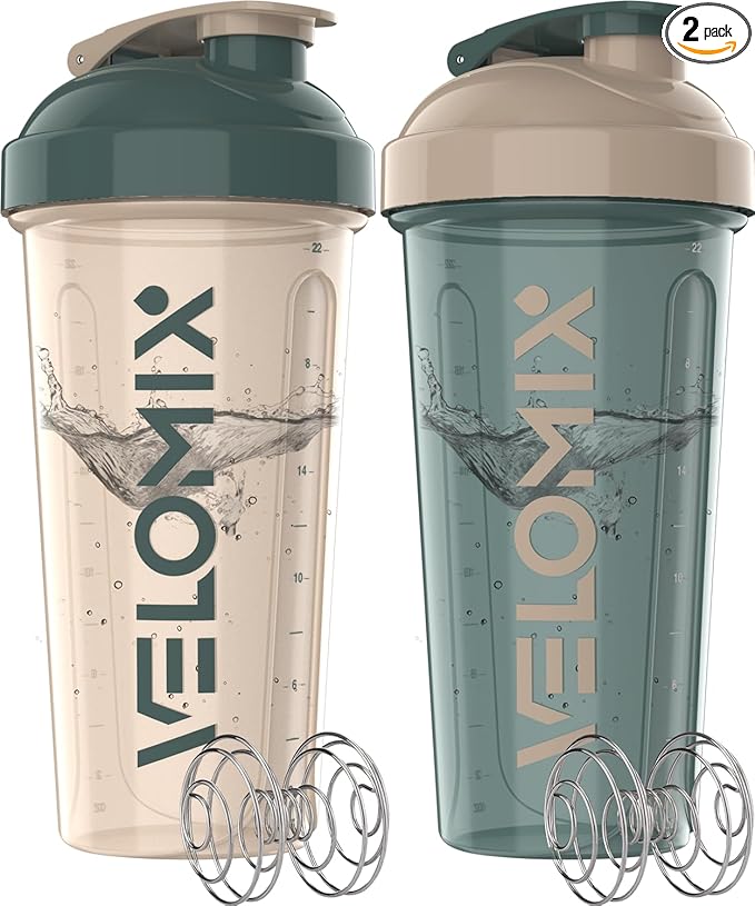 '-2 Pack- 28 oz Protein Shaker Bottles for Protein Mixes - 2x Wire Whisk | Leak Proof Shaker Cups for Protein Shakes | Protein Shaker Bottle Pack | Shakers for Protein Shakes-Blue&Beige-FlexoryFit