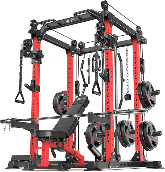 Power Cage,1600lbs Multi-Function Power Rack with Adjustable Cable Crossover System and More Training Attachment, Weight Cage for Home Gym-FlexoryFit