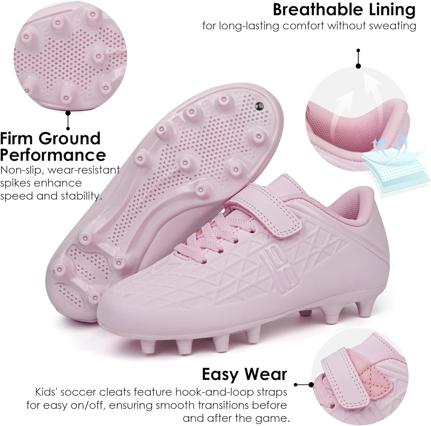 brooman Kids Firm Ground Soccer Cleats Boys Girls Football Cleats with Soccer Socks