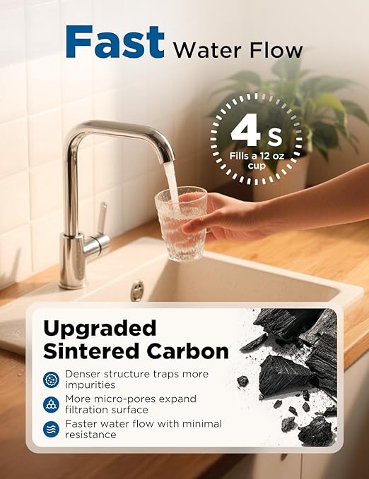 NOVETE Under Sink Water Filter System, Upgraded 30,000 Gallons, NSF/ANSI 42 & 372 Certified, Reduces 99% Chlorine, Lead, PFOA/PFOS, Bad Taste & Odor, Direct Connect to Kitchen Faucet, UWF0A-PC, White