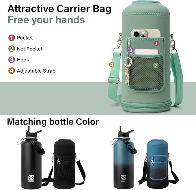 Insulated Water Bottle | Thickened Stainless Steel for Gym and Hiking with Straw, Carrier Bag, Handle Strap | BPA-Free 87 oz-FlexoryFit