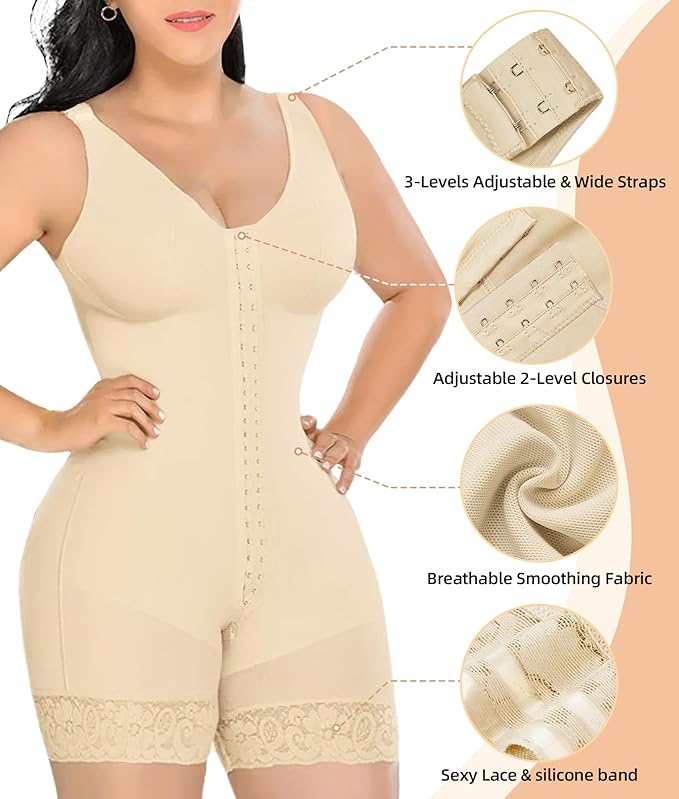 YIANNA Fajas Colombianas Shapewear for Women Tummy Control Post Surgery Full Body Shaper Butt Lifter with Zipper Crotch
