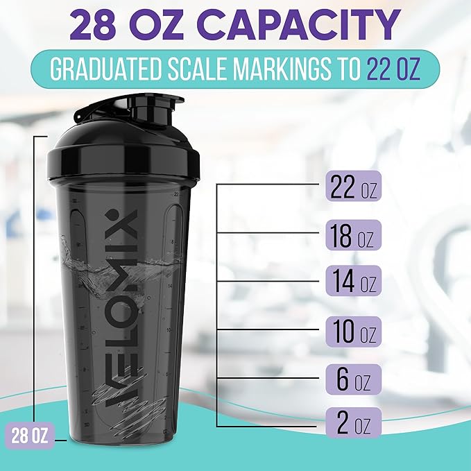 '-2 Pack- 28 oz Protein Shaker Bottles for Protein Mixes - 2x Wire Whisk | Leak Proof Shaker Cups for Protein Shakes | Protein Shaker Bottle Pack (Black/Transparent)-FlexoryFit