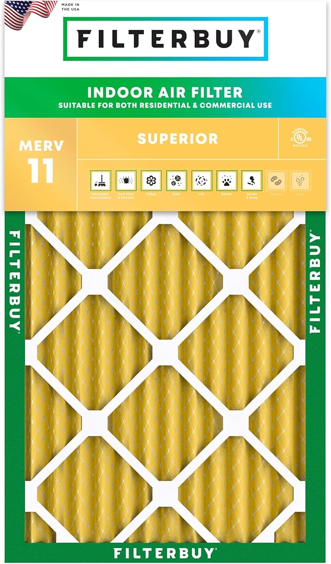 Filterbuy 12x24x2 Air Filter MERV 11 (MPR 1200) Allergen Defense Replacement (1-Pack), Electrostatic Pleated HVAC AC Furnace Filters, Made in USA (Actual Size: 11.38 x 23.38 x 1.75)