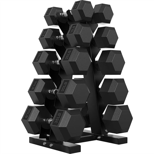 Hex Dumbbell Sets with Rack, 60-550 lb Rubber Encased Exercise & Fitness Dumbbells Set with Rack Option, Hand Weight for Strength Training, Weight Dumbbells-FlexoryFit