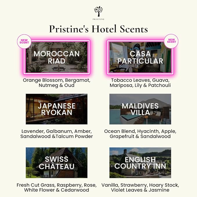 PRISTINE Top 6 Hotel Blend Essential Oils 6 Pcs Set for Diffuser for Home, Humidifier, Aromatherapy (Casa Particular,Morrocan Riad,English Country Inn,Maldives Villa,Swiss Château,Japanese Ryokan)