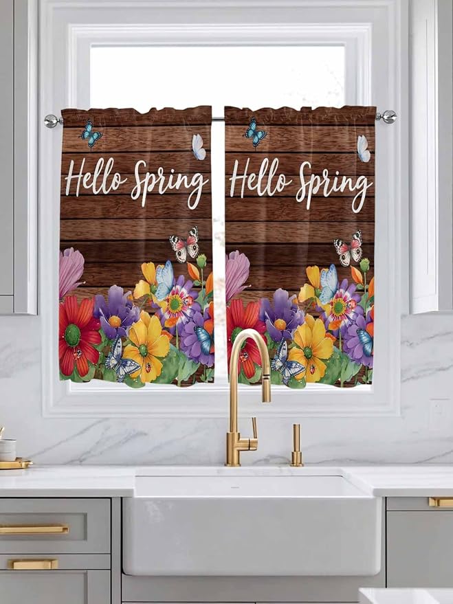Spring Flowers Kitchen Curtains 54 Inches Length, Watercolor Farmhouse Colorful - Image 3