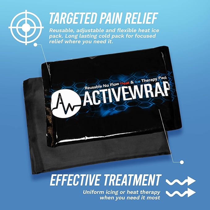 Ice Packs for Injuries Reusable, Hot Cold Packs for Pain Relief, First Aid & Injury Recovery. Includes 2 individual pack covers for use in ActiveWrap Knee,Shoulder & Back Ice Wraps Large, 7x 10 inches
