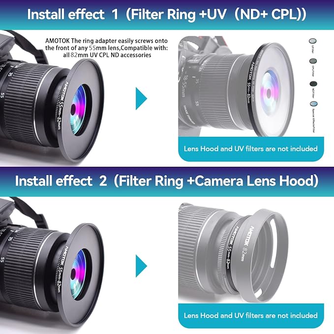 55mm Lens to 82mm Camera Lens Adapter, 55mm to 82mm Filter Step-up Ring Adapter - Image 6