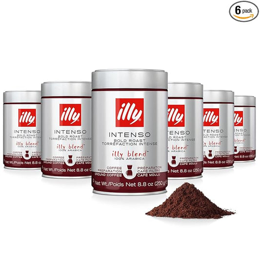 Illy Ground Drip Coffee - Intenso Bold Roast - Bold & Flavorful - 100% Arabica - Pre-Ground for Drip Pour Over - Pressurized Packaging Sealed for Freshness - 8.8oz (Pack of 6)-FlexoryFit
