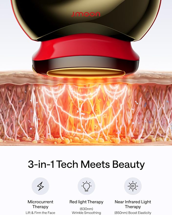 JMOON NouvelleSkin Facial Toning Device, FDA-Cleared Microcurrent Facial Device and Red Light Therapy for Face, 4 Modes & 5 Intensity Levels for Personalized Face Lift & Smoothing. M30U PR-FlexoryFit