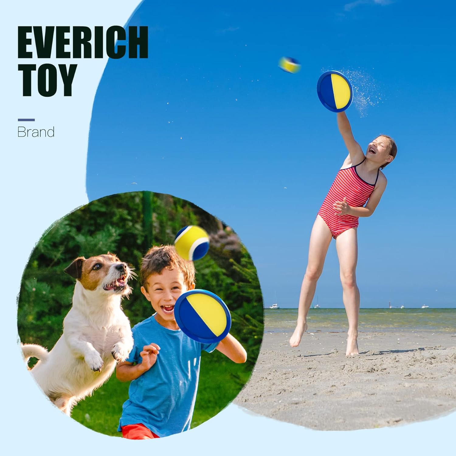 EVERICH TOY Upgraded Toss and Catch Ball Game Set - Indoor and Outdoor Games for Kids 3-12, Beach Sand Pool Water Toy Includes 2 Paddles 2 Sticky Balls, Great Birthday Gifts for Boys Girls