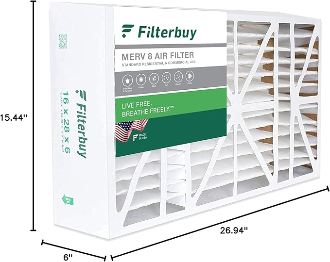 Filterbuy 16x28x6 Air Filter MERV 8 (MPR 700) Dust Defense Replacement (1-Pack), Pleated HVAC AC Furnace Filters for Aprilaire Space-Gard 401/2400 & Lennox (Actual Size: 15.50 x 26.88 x 6.00)
