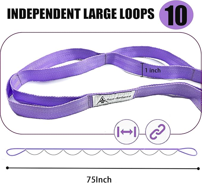 Stretching Strap Yoga Strap with Loops, Stretch Straps for Physical Therapy, Non-Elastic Exercise Strap for Pilates, Dance and Gymnastics with Workout Guide-FlexoryFit