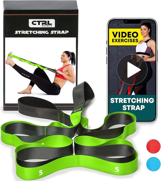 Stretching Strap with Loops - Non Elastic Stretch Band for Physical Therapy, Yoga Strap for Stretching Equipment, Stretch Bands for Exercise and Flexibility - Fascia, Hamstring & Leg Stretcher Belt-FlexoryFit