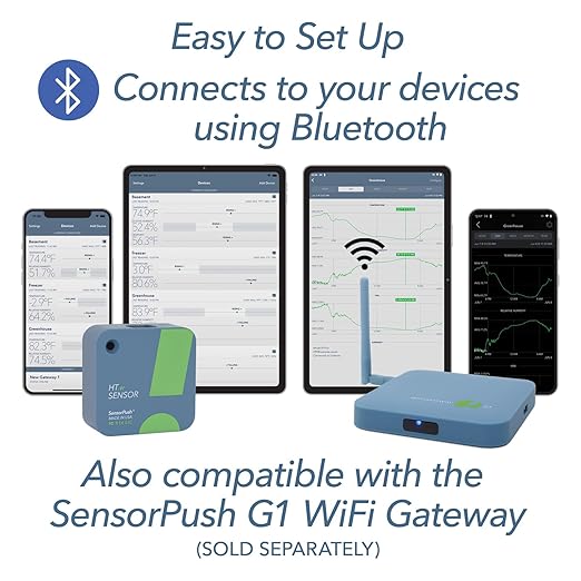 HT.w Smart Temperature Sensor & Humidity Sensor - Bluetooth Thermometer and Hygrometer with App Monitoring - Water Resistant Temperature and Humidity Monitor for RV, Basement, Fridge & More