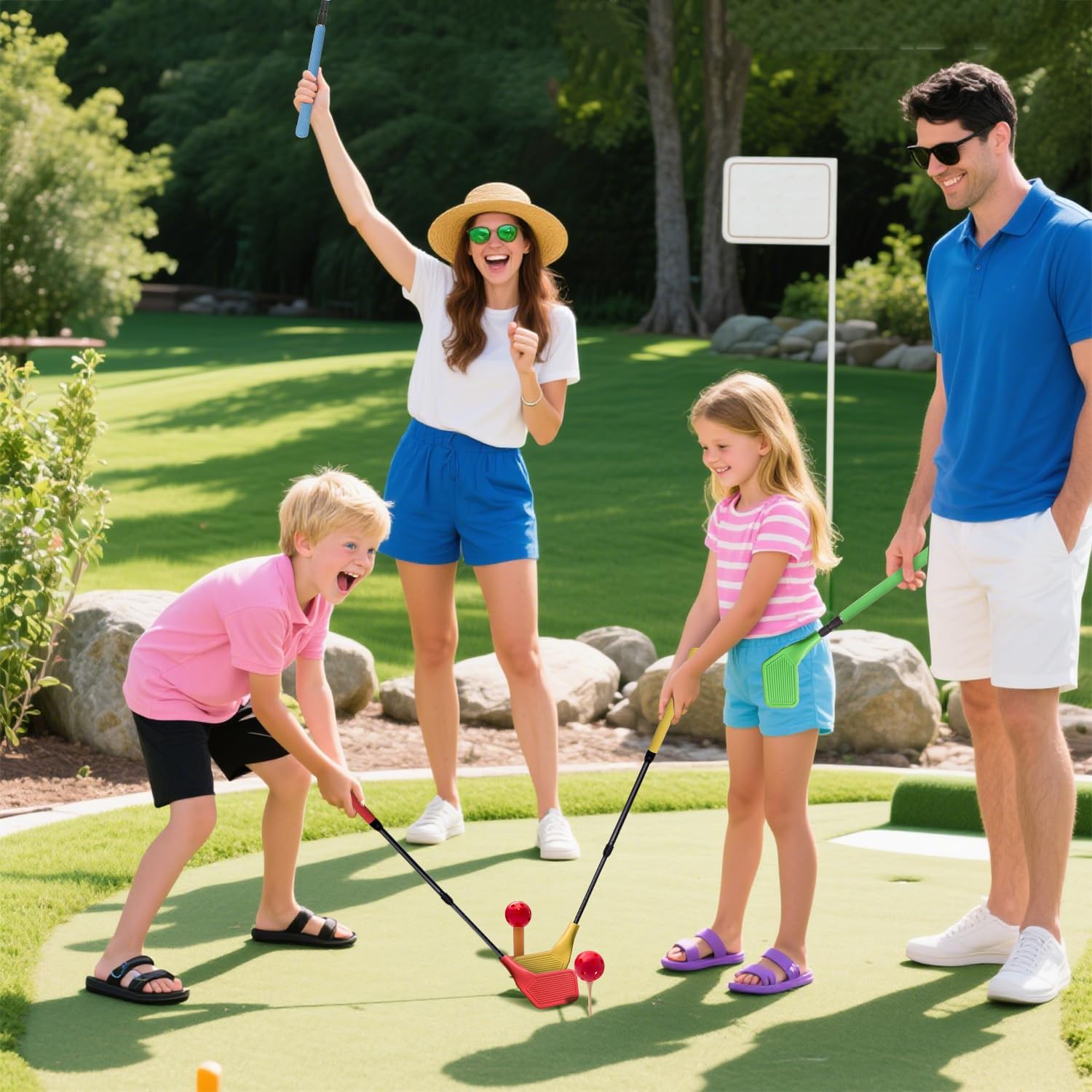 Kids Golf Club Set, Adjustable Backyard Outdoor Indoor Golf Clubs with Oversized Club Heads for Kids, Juniors, and Family Play Golf Game in Parks, Grass, Yards (Red)