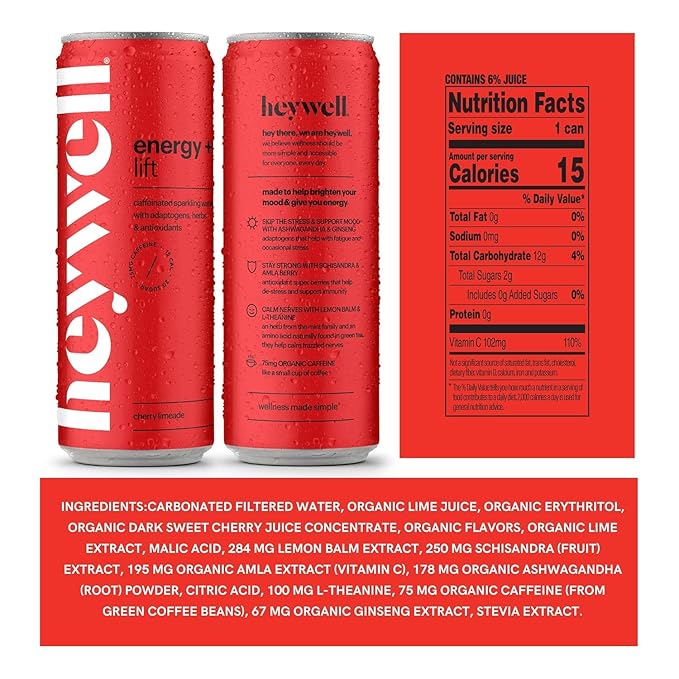 Heywell Sparkling Adaptogenic, Trial Pack, 12 Fluid Ounce (Pack of 6) - Organic, Non GMO, Vegan, Gluten Free, Dairy Free-FlexoryFit