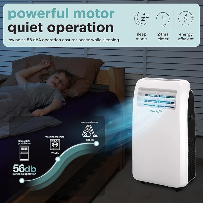 SereneLife SLPAC12 Small Remote Control, Window Mount Exhaust Kit Air Conditioner 12,000 BTU with Built-in Dehumidifier-Portable AC Unit for Rooms Up to 550 Sq Ft, White