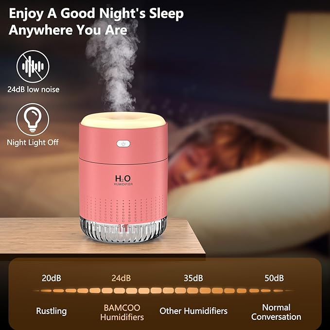 Portable Mini Humidifier, Auto Shut-Off, 2 Mist Modes, Quite, Small Humidifiers for Bedroom Travel Office Desk Plants (Pink)
