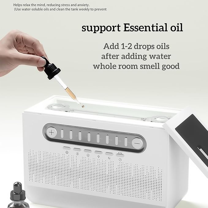 Speaker with 8 White Noise, 7 Colors Flame Diffuser Humidifer for Home Office, 8 White Noise Effect, Timing Essential Oil Diffusers Ideal Gift