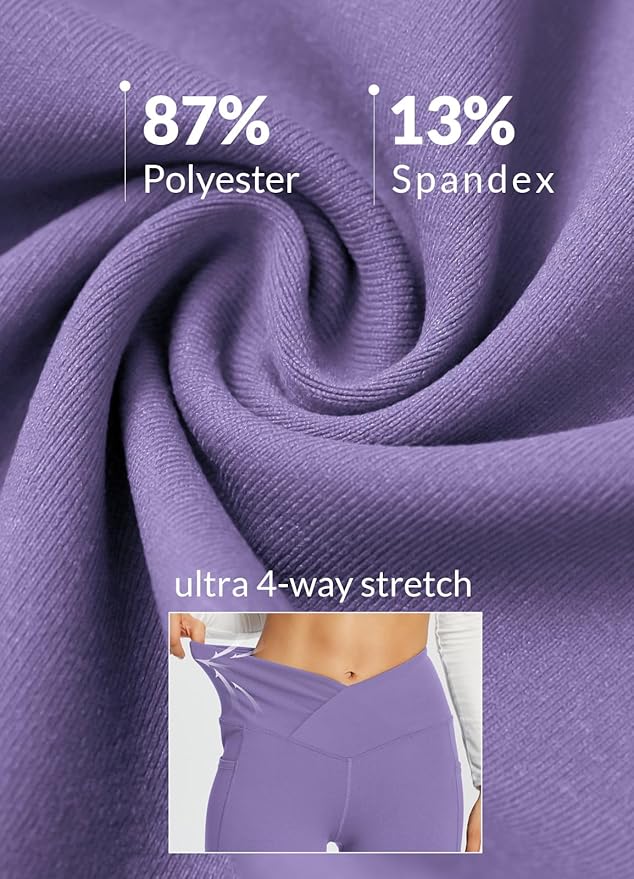 baleaf Women's V Crossover Flare Leggings with Pockets Yoga Pants High Waist Casual Workout Gym Bell Bottom Leggings-FlexoryFit