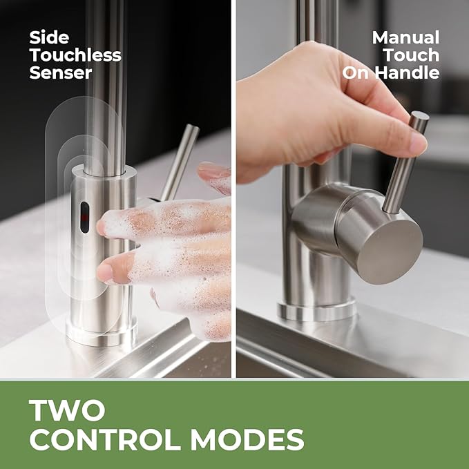 Touchless Kitchen Faucet, VFAUOSIT Kitchen Sink Faucet with Pull Down Sprayer Brushed Nickel Motion Sensor Smart Hands-Free, Stainless Steel Single Hole Faucet for Bar Laundry RV Utility Sink