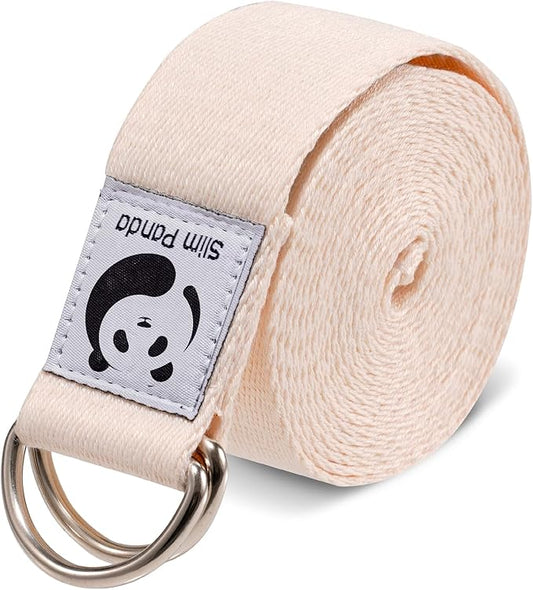 Slim Panda Yoga Strap for Stretching,Cotton Yoga Strap with Adjustable D-Ring Buckle,Non-Elastic Yoga Belt for Pilates,Gym Workouts,Physical Therapy,Improve Flexibility-FlexoryFit