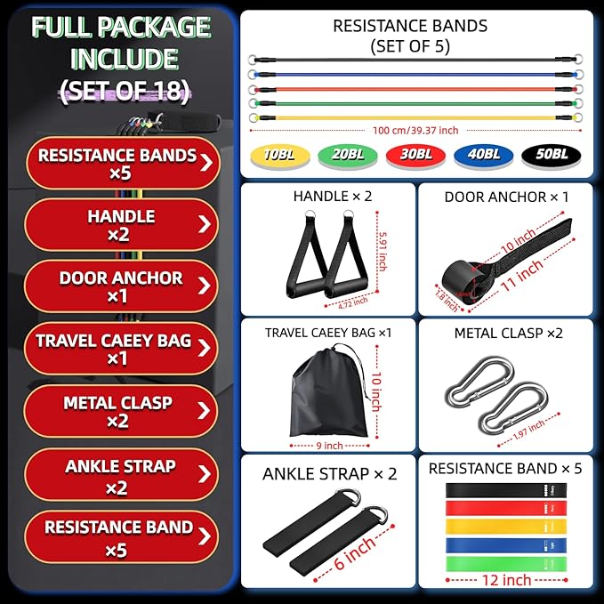 Exercise Bands Resistance Bands Set,Resistance Bands for Physical Therapy,Exercise Bands with Handles,Workout Bands Resistance for Women & Men(150 LBS)-FlexoryFit