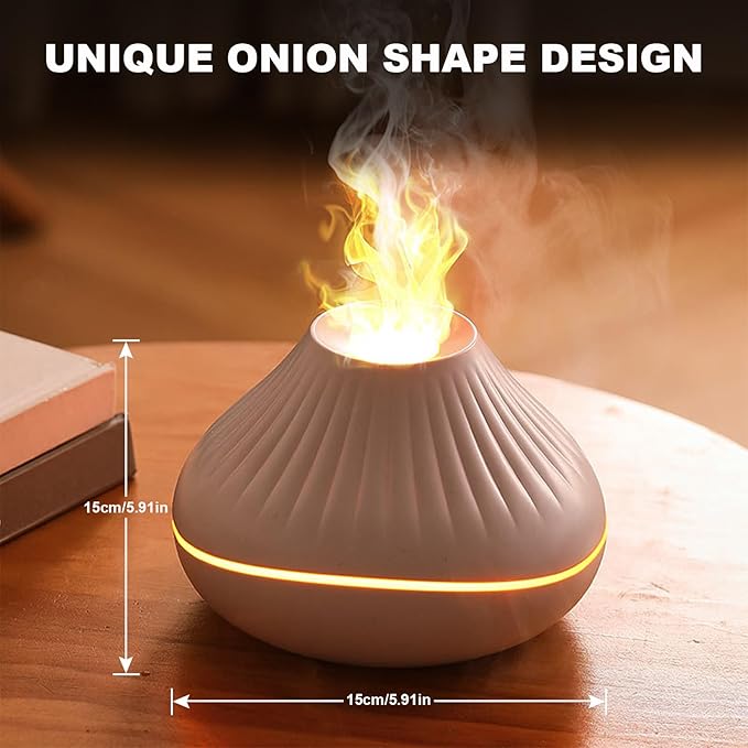Colorful Fire Flame Diffuser: Ultra-Quiet 160ml Volcano Humidifier Aromatherapy Essential Oil Cool Mist Diffusers with 7 Flame Colors Timeable for Bedroom, Office (White)