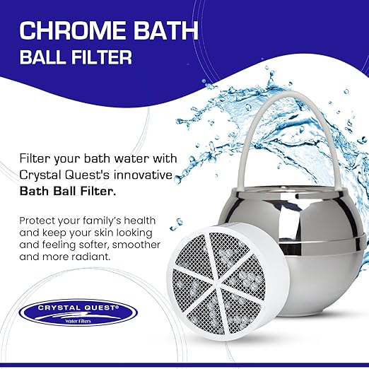 Crystal Quest Bath Ball & Replacement Filter Cartridge Bundle - Water Filter System-Reduce Contaminants for Softer &Smoother Skin-Effortless & Quick Installation| Bundle and Save (Chrome)