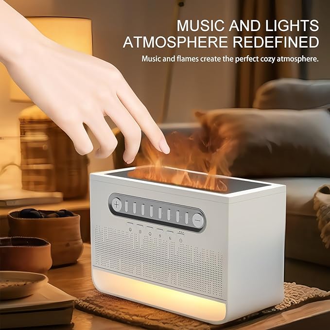 Speaker with 8 White Noise, 7 Colors Flame Diffuser Humidifer for Home Office, 8 White Noise Effect, Timing Essential Oil Diffusers Ideal Gift