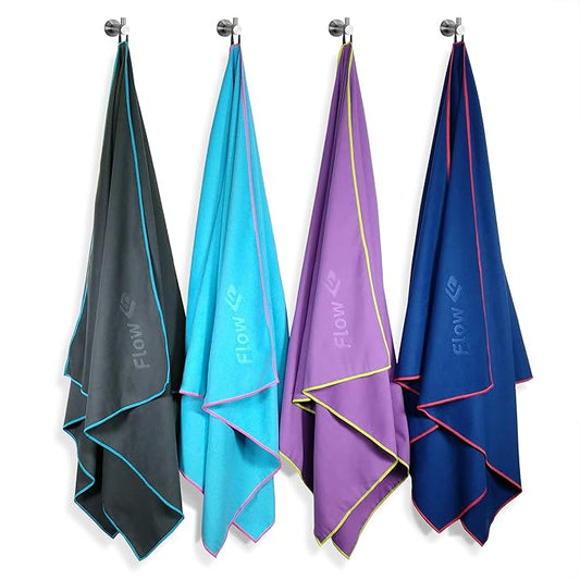 Flow Hydro Sport Towel - Microfiber Quick Dry Swimming Towels for Swim, Pool, Triathlon, and Other Water Sports in Medium, Large, Extra Large, and Hooded Sizes (Navy, Large (60" x 30"))-FlexoryFit