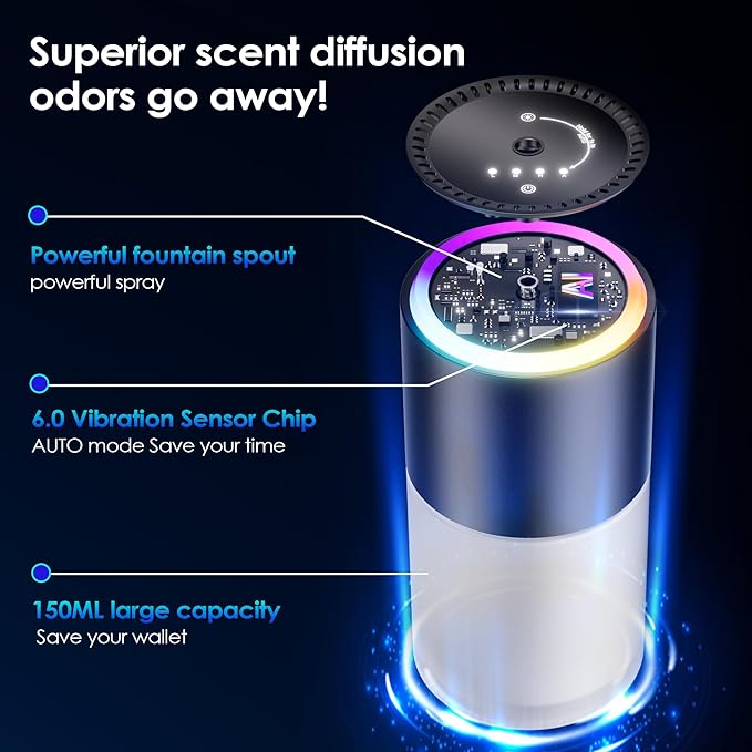 Car Air Freshener, Smart Car Air Freshener, Car Diffuser with 150 ML (5oz) Capacity Multi-fragrance,RGB Music Syncing Light, Auto On/Off (Cologne)